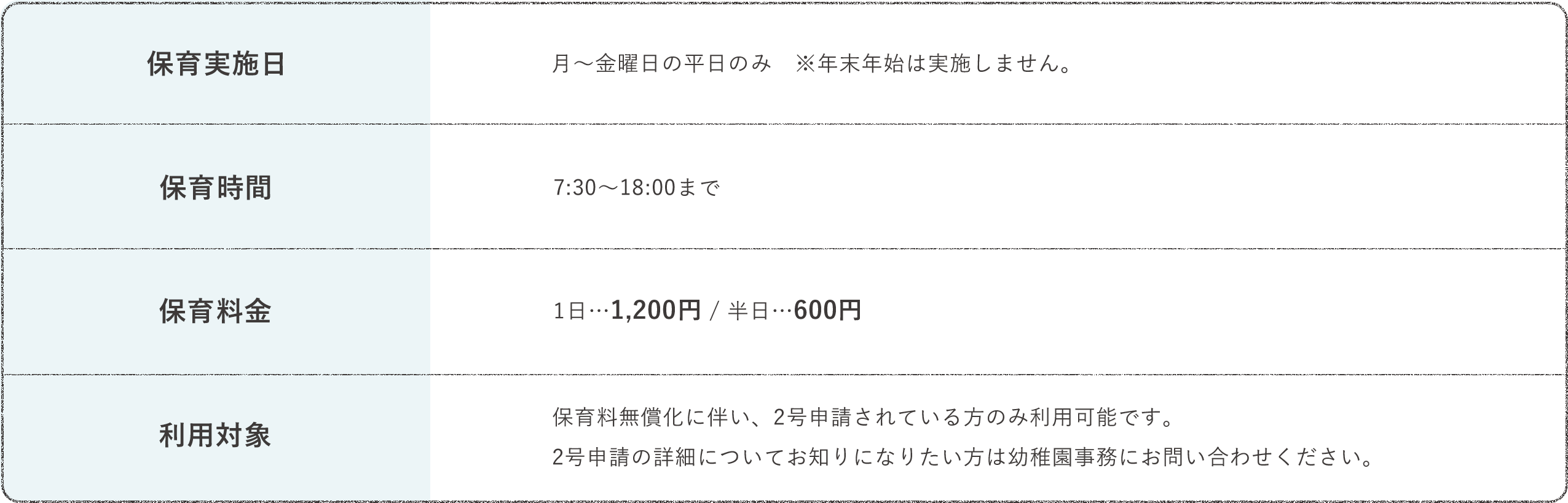 長期休業預かり保育概要